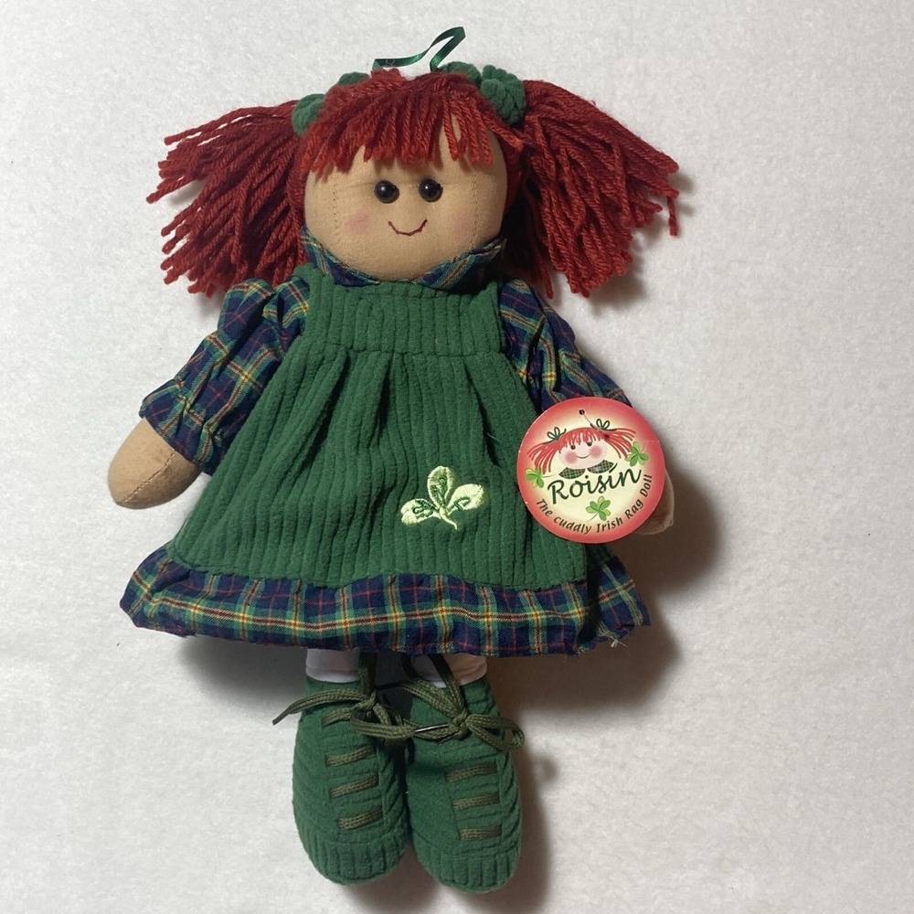 Roisin Irish Rag Doll Plush Stuffed Animal Soft Toy Orange Yarn Hair Ireland 12"